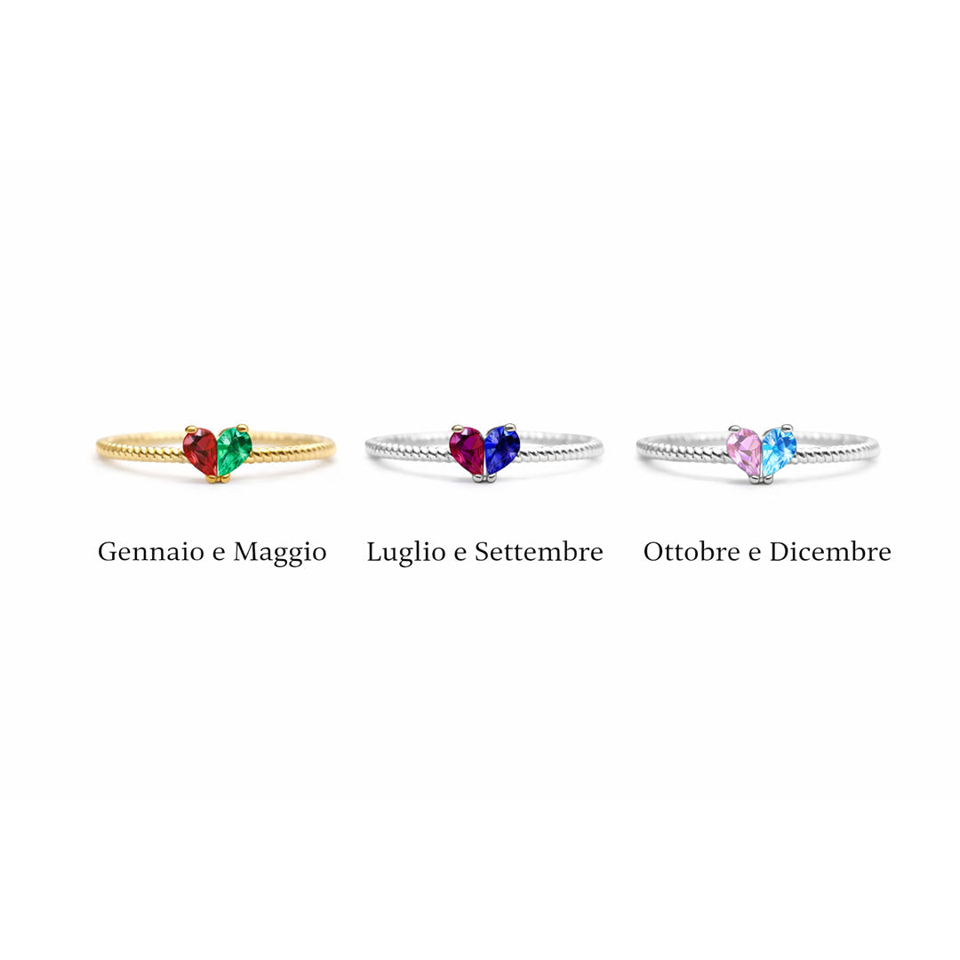 ANILLO CORAZÓN - Personalizado con Piedras de Nacimiento