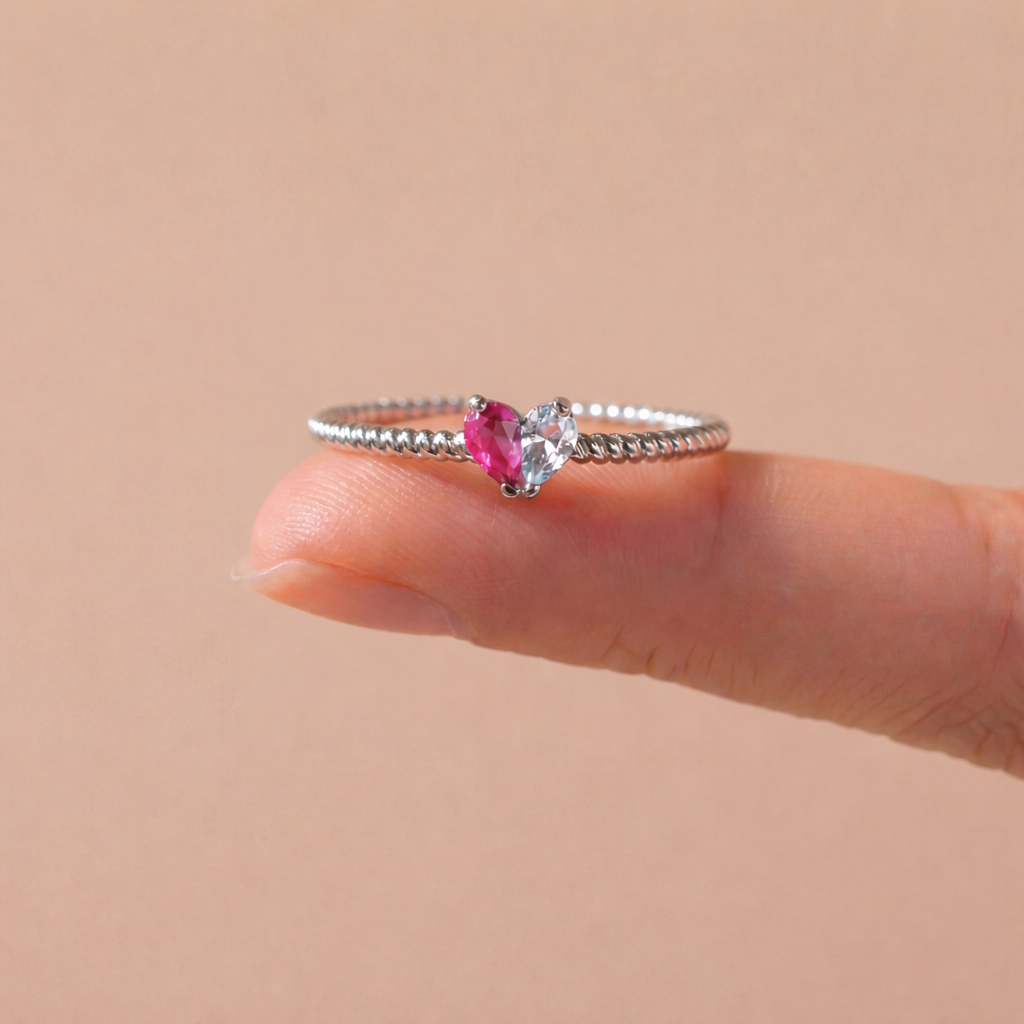 ANILLO CORAZÓN - Personalizado con Piedras de Nacimiento