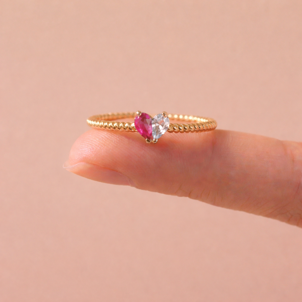 ANILLO CORAZÓN - Personalizado con Piedras de Nacimiento