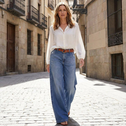 Pantalones Vaqueros Vintage de Talle alto y Pierna Ancha