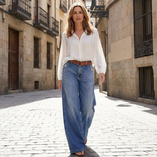 Pantalones Vaqueros Vintage de Talle alto y Pierna Ancha
